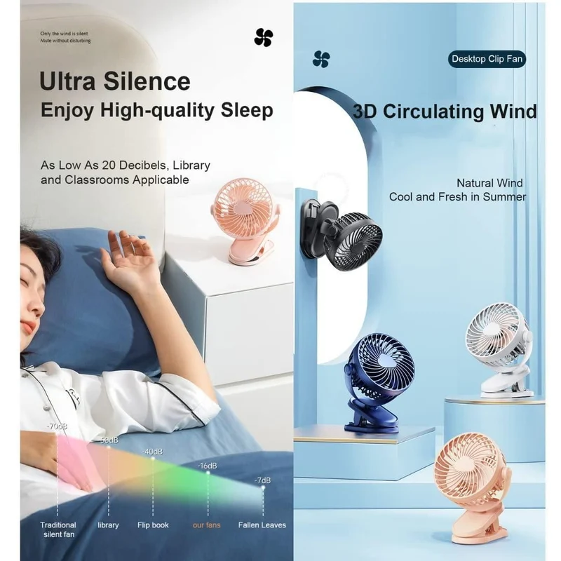 3 Speeds Portable Desk Fan, 10000mAh Rechargeable