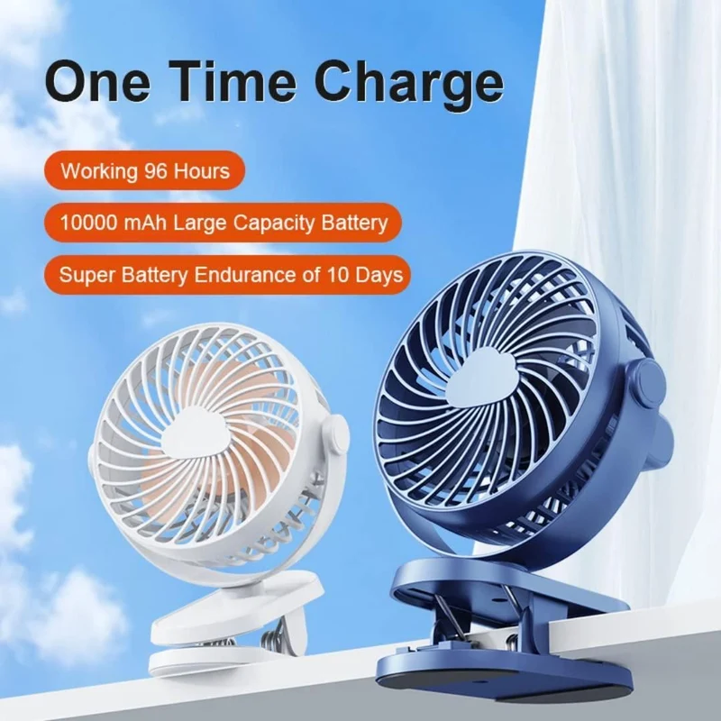 3 Speeds Portable Desk Fan, 10000mAh Rechargeable