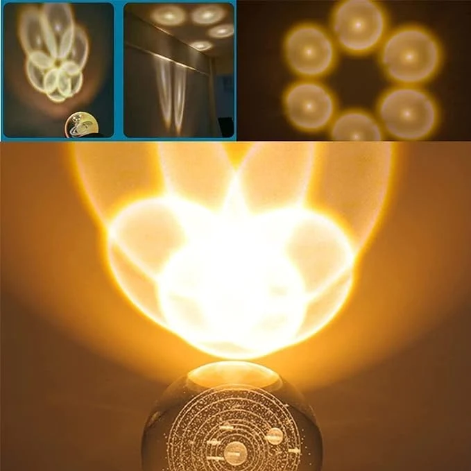Universe Crystal Ball Night Light,3D Glass Ball Night LED Lamp with Woodern Base,Colorful LED Wooden Crystal Ball