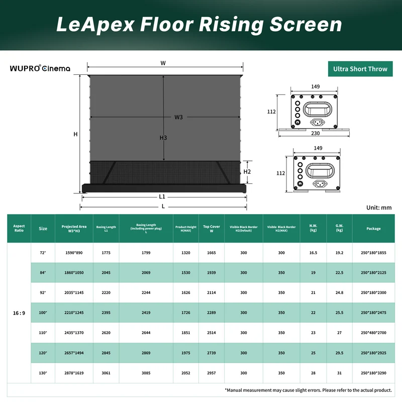 WUPRO Cinema LeApex CLR Smart Motorized Floor Rising Screen CBSP