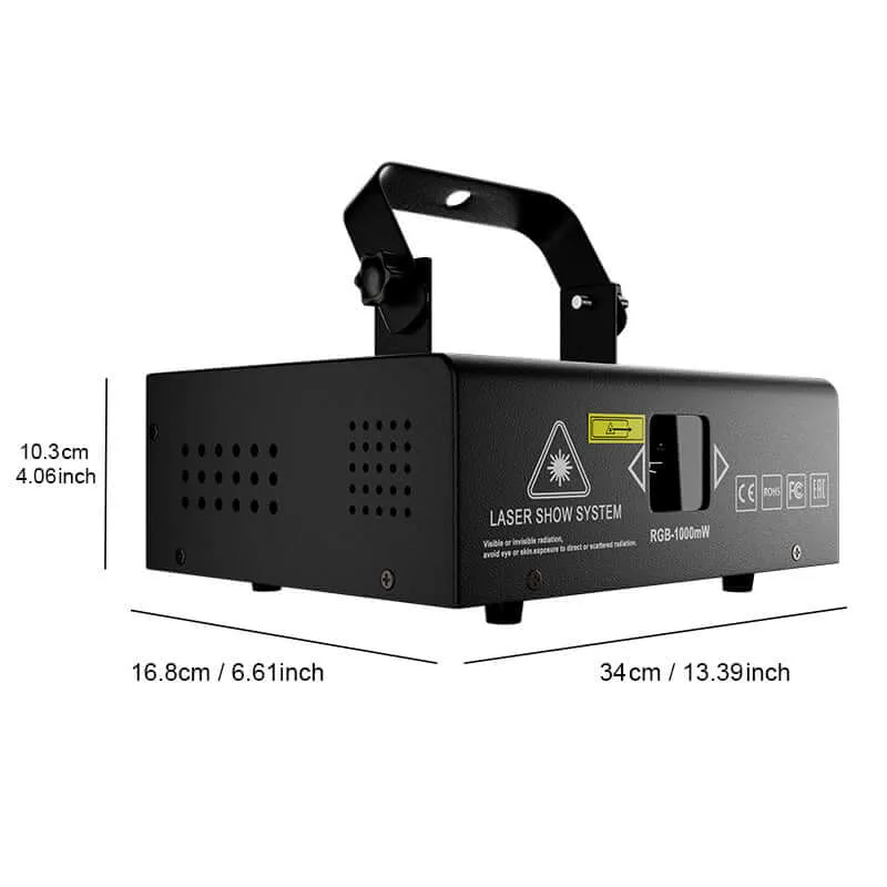 SHEHDS APP Control 1W RGB Laser Projector – Double Pattern Animation, DMX Compatible Stage Scanner Light