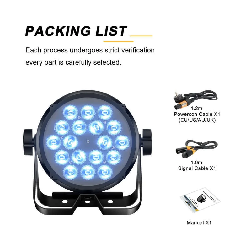 CORALPAR Waterproof 18x12W LED Flat Par Light RGBWA+UV Aluminum Alloy