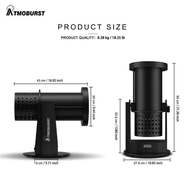 ATMOBURST 1500W Confetti Machine with LED 12x4W RGB Adjustable Angle