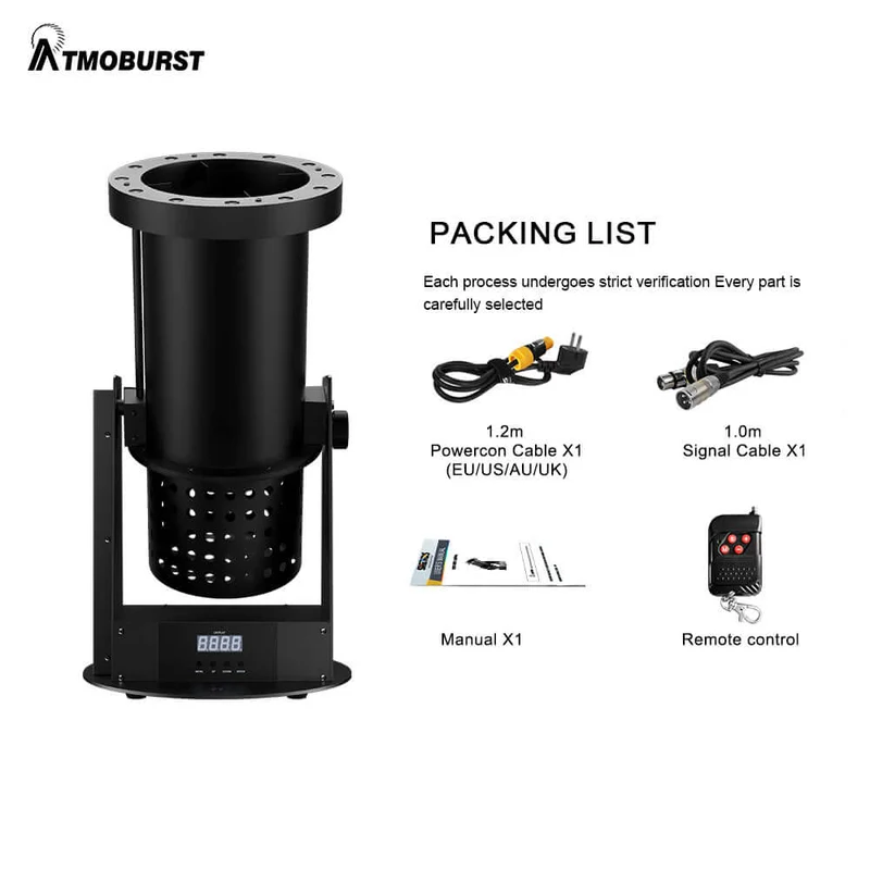 ATMOBURST 1500W Confetti Machine with LED 12x4W RGB Adjustable Angle