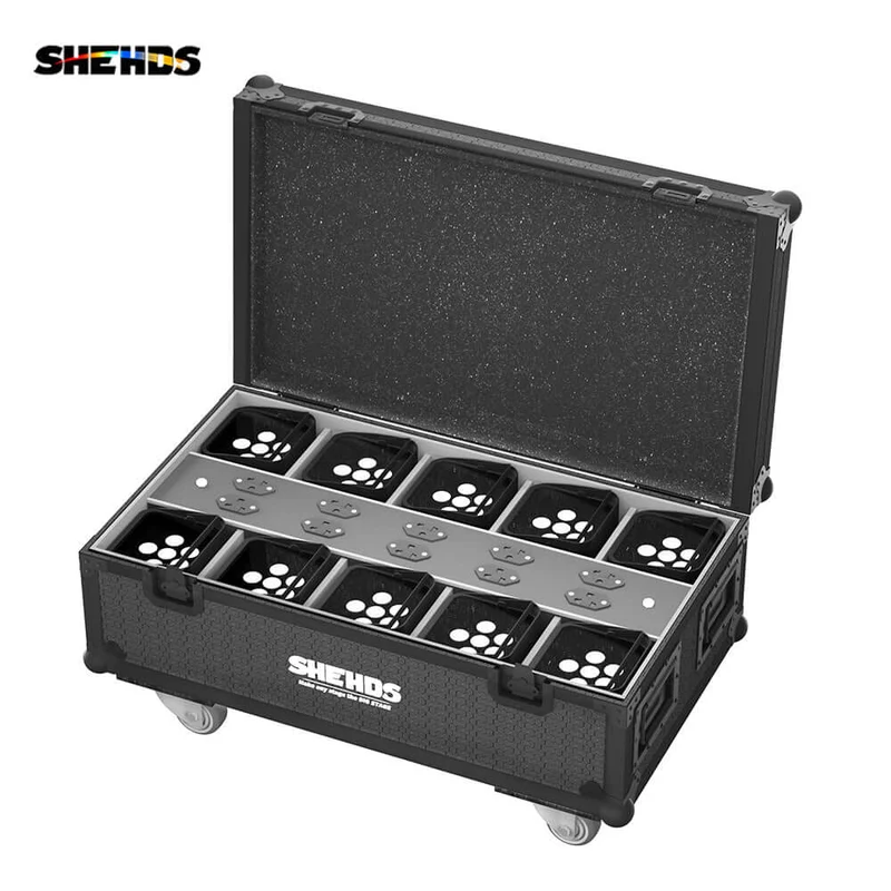SHEHDS Rechargeable Flight Case For 6 / 8 / 10 pcs 6x18W 6in1 RGBAW+UV Wireless Remote Control Wifi Battery Uplight With Silent Wheels
