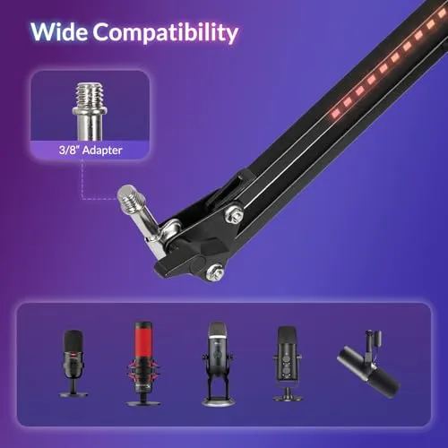 Bras De Microphone Avec Lumière RGB, Réglable