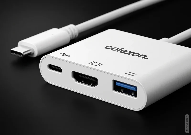 celexon USB-C auf HDMI - USB-A - USB-C M/F Multiport Adapter, weiß