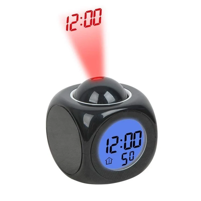 Projection Alarm Clock (Digital LCD Voice Talking Function, LED Wall/Ceiling Projection, Alarm/Snooze/Temperature Display, 12hr/24hr, Bedside Alarm
