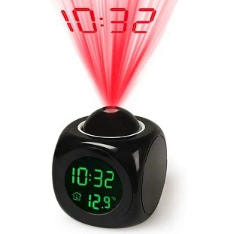 Projection Alarm Clock (Digital LCD Voice Talking Function, LED Wall/Ceiling Projection, Alarm/Snooze/Temperature Display, 12hr/24hr, Bedside Alarm
