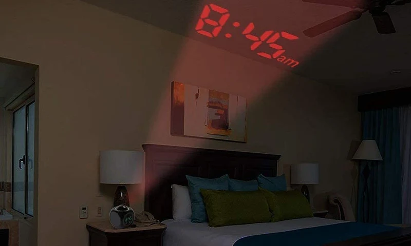 Projection Alarm Clock (Digital LCD Voice Talking Function, LED Wall/Ceiling Projection, Alarm/Snooze/Temperature Display, 12hr/24hr, Bedside Alarm