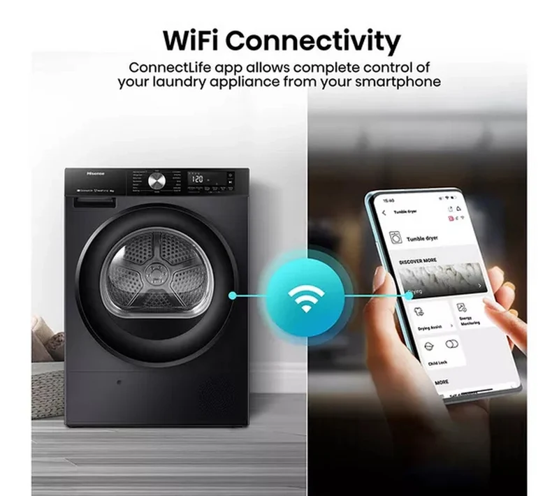 Hisense 3S Series DH3S802BB3 WiFi-enabled 8kg Heat Pump Tumble Dryer Black - A+++ Rated