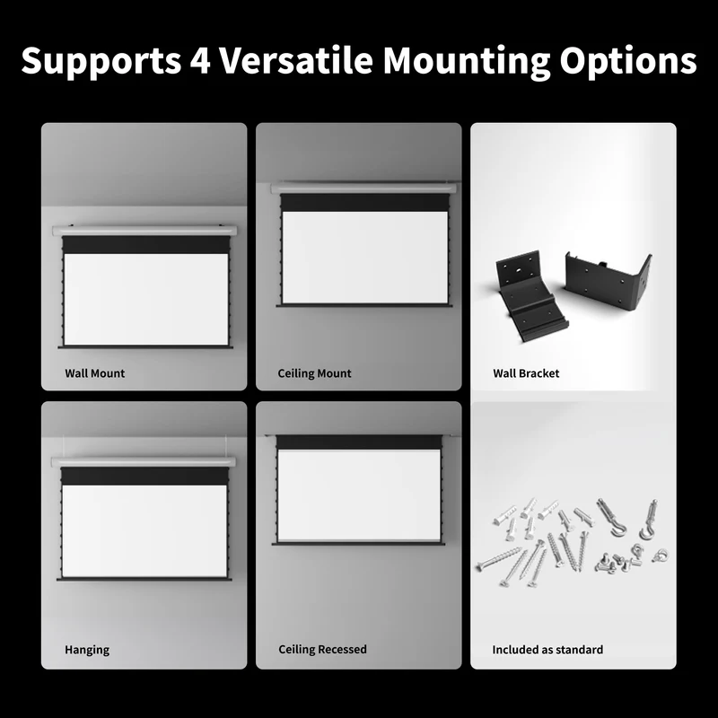 72″–150″ WUPRO Cinema FlowArc Woven Acoustically transparent Smart Motorized Drop Down Projector Screen