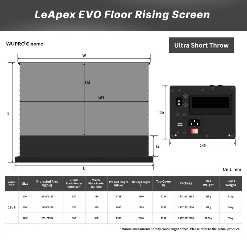 WUPRO LeApex EVO Smart CBSP High Contrast Tension CLR ALR Motorized Floor Rising Screen For UST Projector