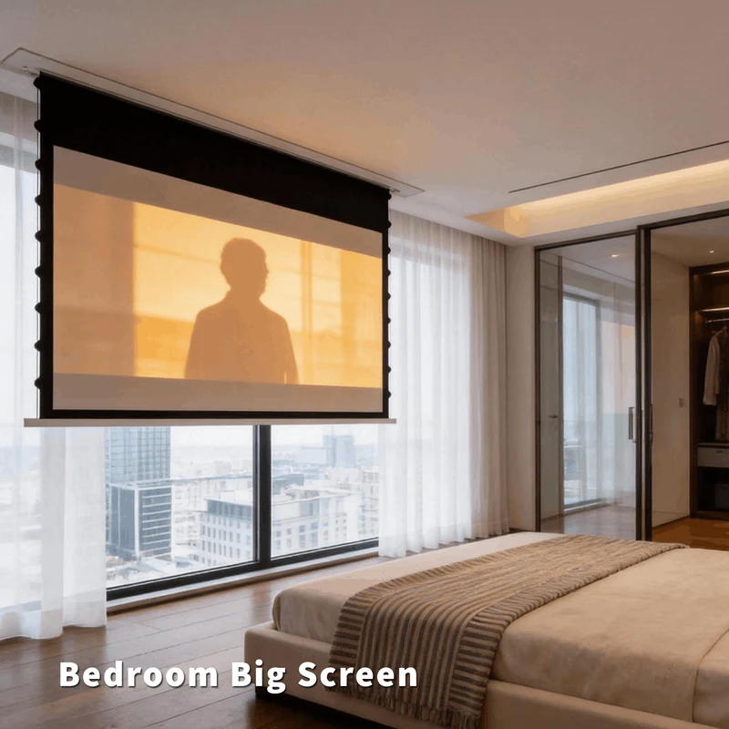 WUPRO Cinema Cirrus In-Ceiling Smart Motorized Drop Down Projector Screen For Long Throw Projector