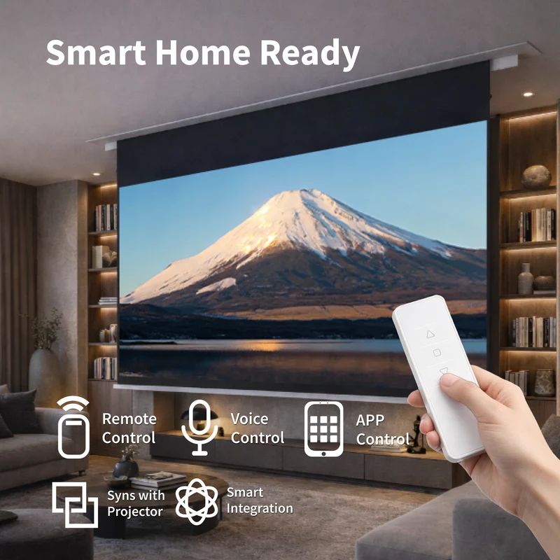 WUPRO Cinema Cirrus In-Ceiling Smart Motorized Drop Down Projector Screen For Long Throw Projector