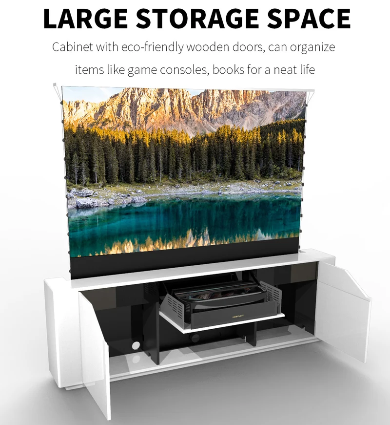WUPRO X NECTUNT Invisible Laser Cinema R30 Carlofi Series With CLR ALR Screen integrated Luxury Design Smart Laser TV Cabinet