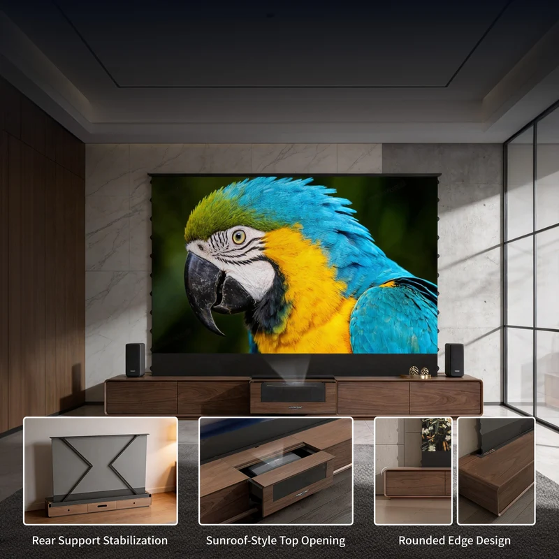 WUPRO × NIKOHOME Phantom5 Masterpiece Series Walnut solid wood Smart Laser TV Cabinet For UST Projector