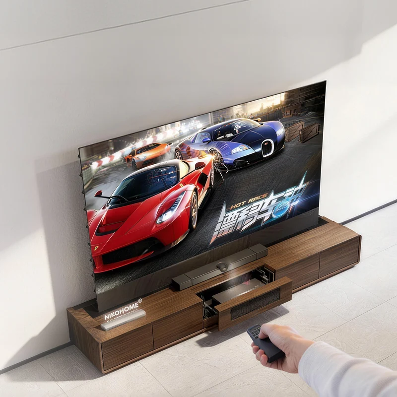 WUPRO × NIKOHOME Phantom5 Masterpiece Series Walnut solid wood Smart Laser TV Cabinet For UST Projector