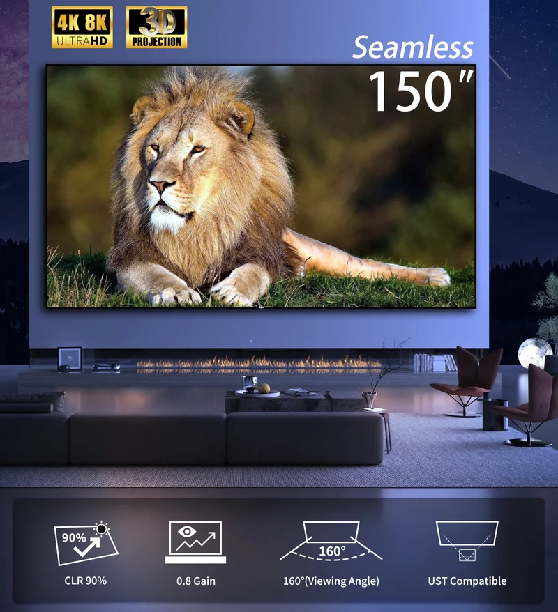 150-inch Seamless WUPRO Cinema Gallery Evo Black Grid Lenticular CLR Fixed Frame screen For UST Projectors