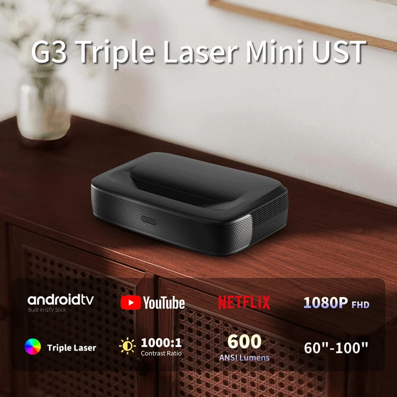 WUPRO Cinema G3 Triple Laser Mini UST Smart Projector wtih Google TV