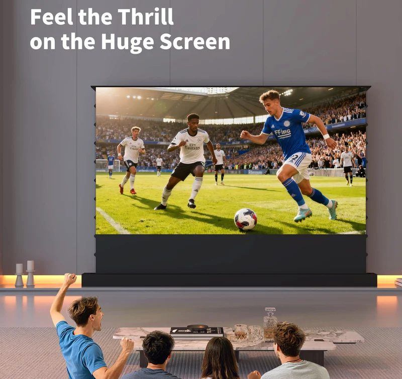 150-inch Seamless WUPRO Cinema Black Grid Lenticular ALR CLR Smart Motorized Tension Floor Rising Screen For UST Projector