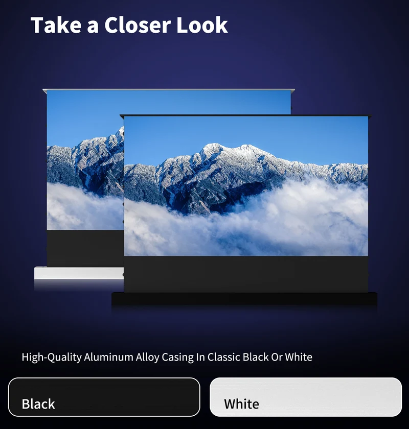 150-inch Seamless WUPRO Cinema Black Grid Lenticular ALR CLR Smart Motorized Tension Floor Rising Screen For UST Projector