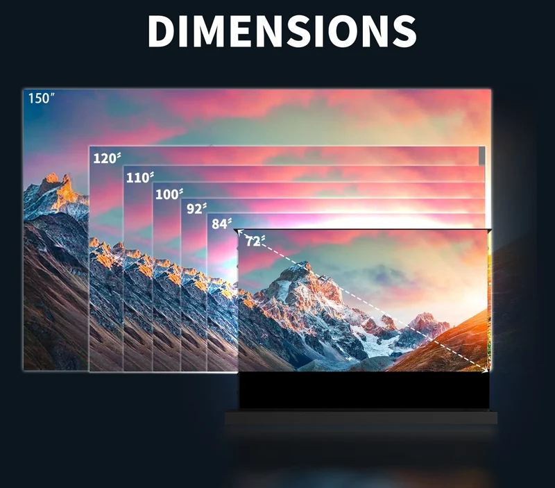 150-inch Seamless WUPRO Cinema Black Grid Lenticular ALR CLR Smart Motorized Tension Floor Rising Screen For UST Projector