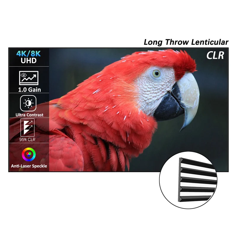 100"-160" WUPRO Cinema Ultra Contrast & Anti-Speckle Lenticular CLR Projection Screen For Long Throw Projector