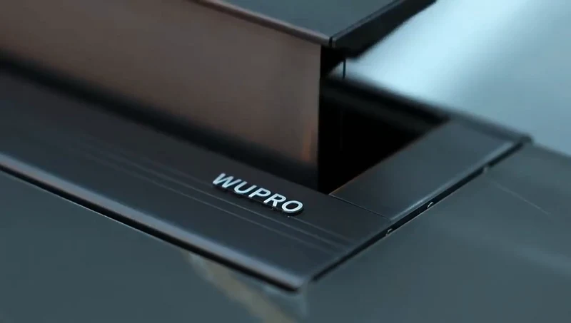 Customizable Saddle Leather WUPRO Cinema Motorised Smart Laser TV Cabinet With Floor Rising Screen For UST Projector