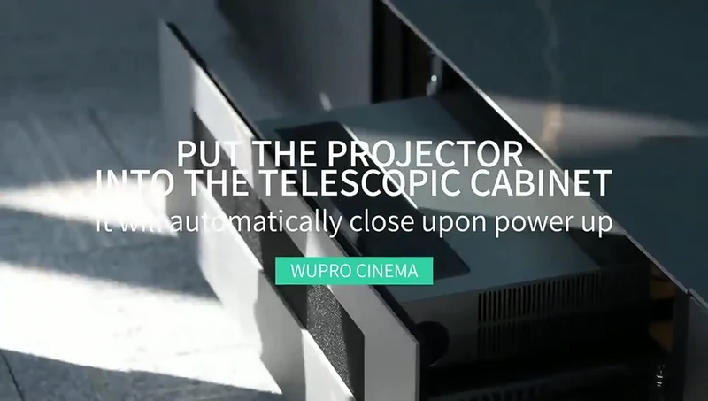 Customizable Saddle Leather WUPRO Cinema Motorised Smart Laser TV Cabinet With Floor Rising Screen For UST Projector
