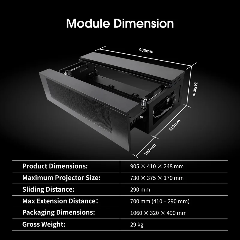 WUPRO Motorized UST Projector Sliding Module for DIY Laser TV Cabinets