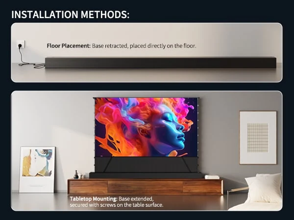 WUPRO Cinema LeApex Lite CBSP ALR CLR Tension Motorized floor rising UST Projector Screen