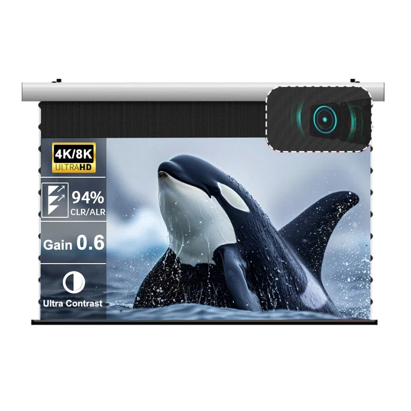 72"-120" WUPRO Cinema FlowArc Luxury CBSP Smart ALR CLR Motorized Drop Down Projector Screen For UST Projector
