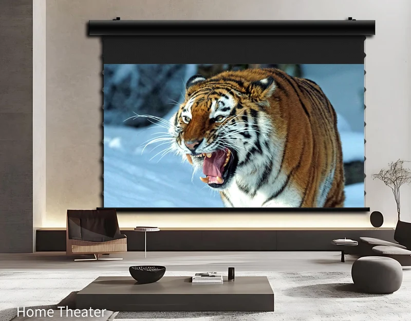 72"-120" WUPRO Cinema FlowArc Luxury CBSP Smart ALR CLR Motorized Drop Down Projector Screen For UST Projector