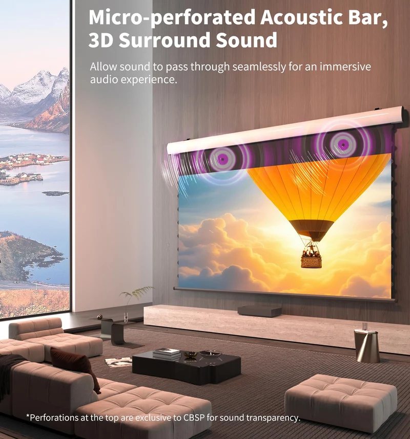 72"-120" WUPRO Cinema FlowArc Luxury CBSP Smart ALR CLR Motorized Drop Down Projector Screen For UST Projector