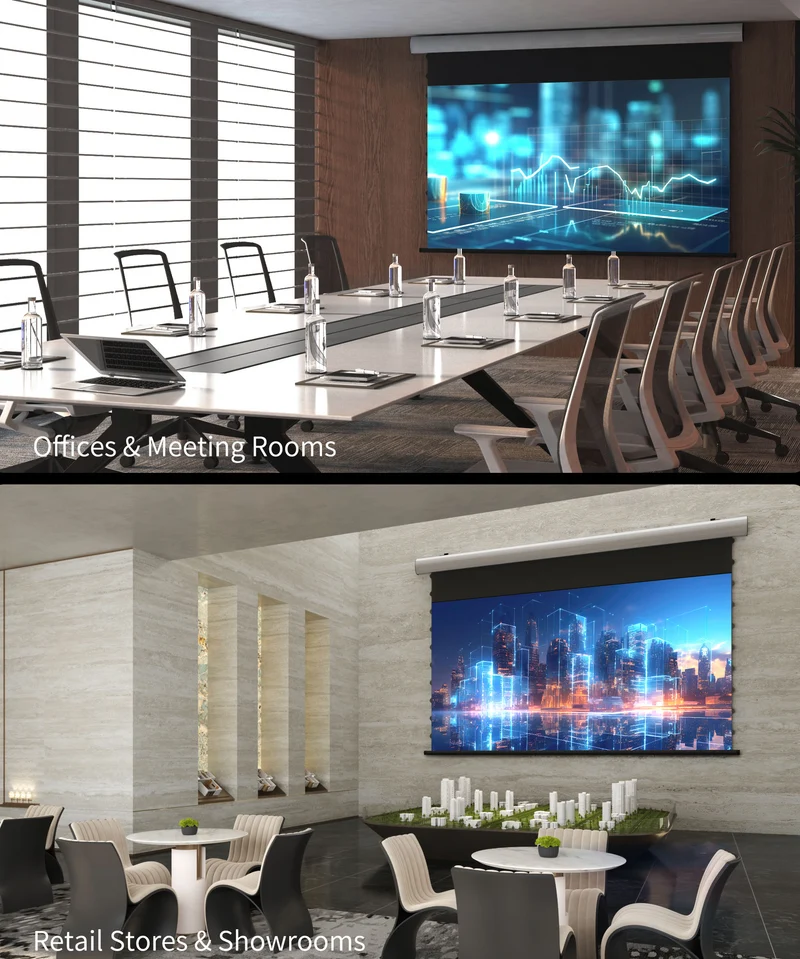 72"-120" WUPRO Cinema FlowArc Luxury CBSP Smart ALR CLR Motorized Drop Down Projector Screen For UST Projector