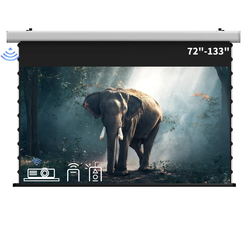 Wupro Cinema QuadraArc Tensioned Smart Motorized Drop Down Projector Screen For Long Throw Projector