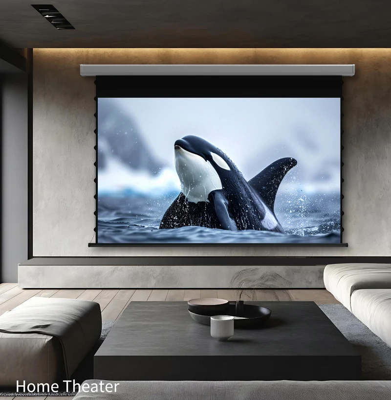 Wupro Cinema QuadraArc Tensioned Smart Motorized Drop Down Projector Screen For Long Throw Projector