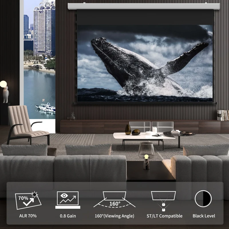 Wupro Cinema QuadraArc Tensioned Smart Motorized Drop Down Projector Screen For Long Throw Projector