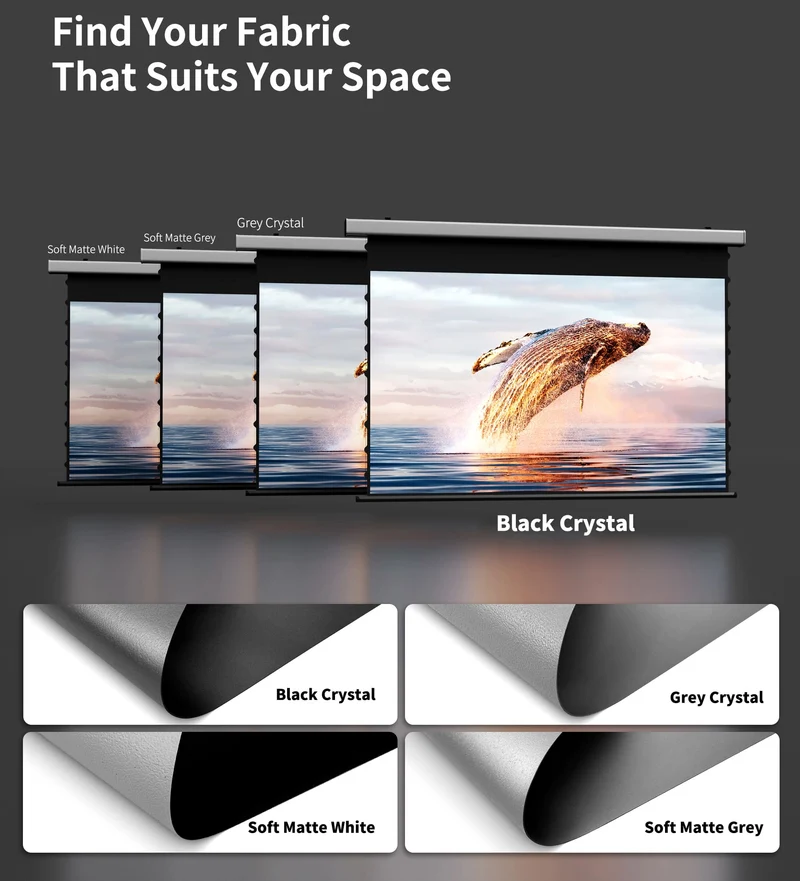 Wupro Cinema QuadraArc Tensioned Smart Motorized Drop Down Projector Screen For Long Throw Projector