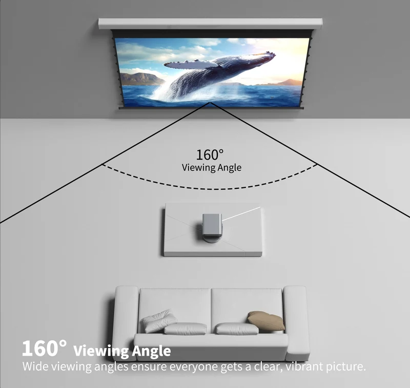 Wupro Cinema QuadraArc Tensioned Smart Motorized Drop Down Projector Screen For Long Throw Projector