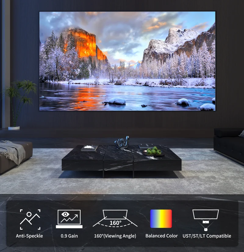 Wupro Cinema Gallery Soft Gray Matte Fixed Frame Projector Screen For Long Throw & Short Throw & UST