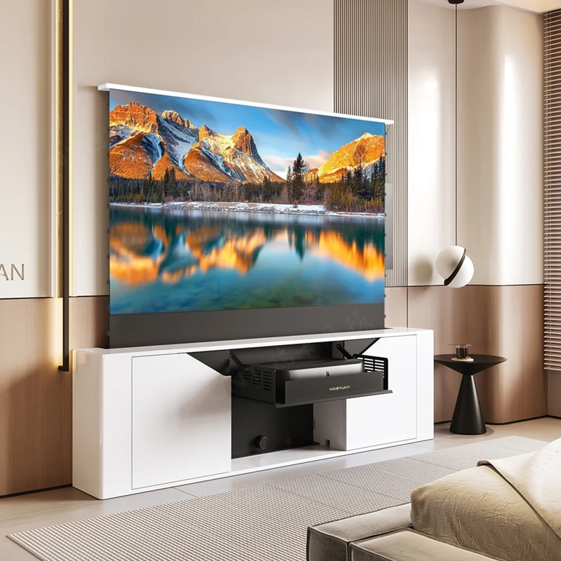 WUPRO X NECTUNT Invisible Laser Cinema R30 Carlofi Series With CLR ALR Screen integrated Luxury Design Smart Laser TV Cabinet