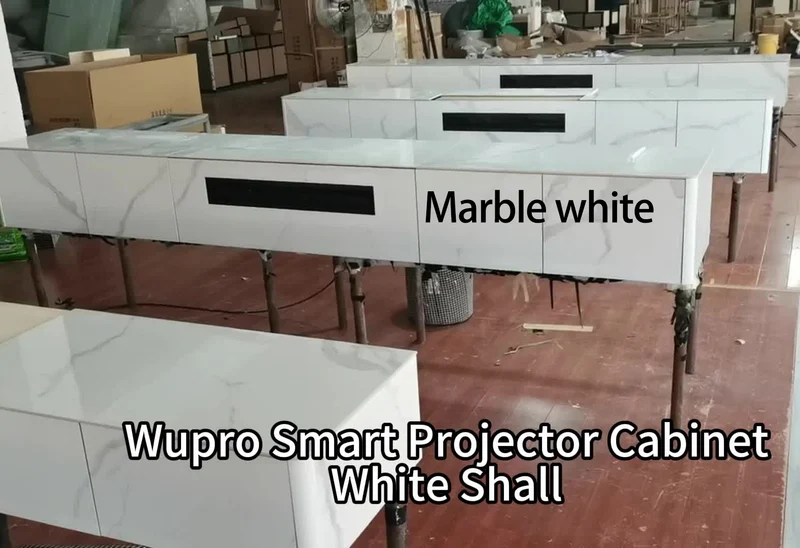 WUPRO Cinema Customizable size/material Sintered Stone Motorised Smart Integrated Laser TV Cabinet with CBSP floor rising screen