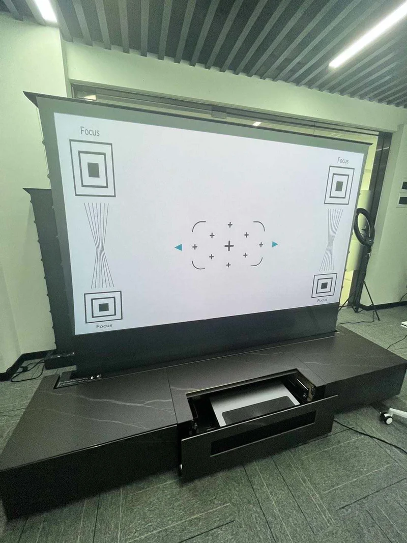 WUPRO Cinema Customizable size/material Sintered Stone Motorised Smart Integrated Laser TV Cabinet with CBSP floor rising screen