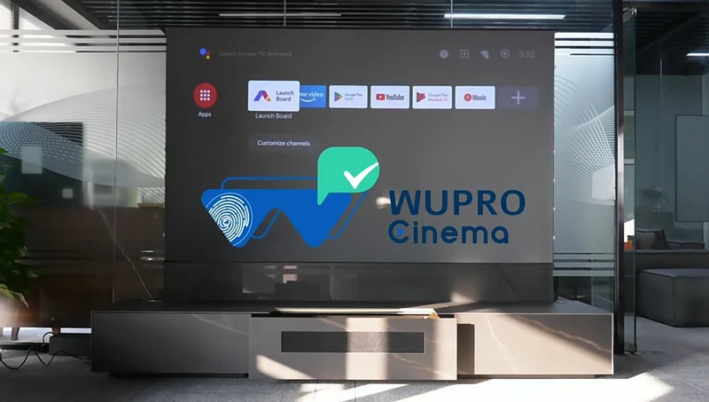 WUPRO Cinema Customizable size/material Sintered Stone Motorised Smart Integrated Laser TV Cabinet with CBSP floor rising screen