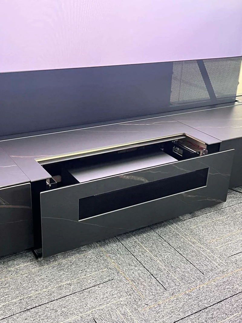 WUPRO Cinema Customizable size/material Sintered Stone Motorised Smart Integrated Laser TV Cabinet with CBSP floor rising screen