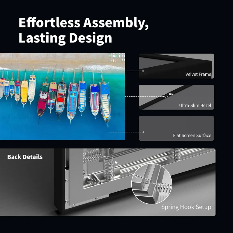 70"-150" Wupro Cinema Gallery Black Crystal ALR Ambient Light Rejecting Fixed Frame Projector Screen For Long Throw