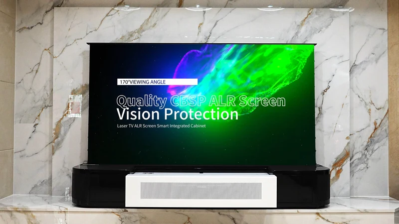 WUPRO Eterna Series Top quality solid wood smart Laser TV Cabinet with UST floor rising screen For UST Projector