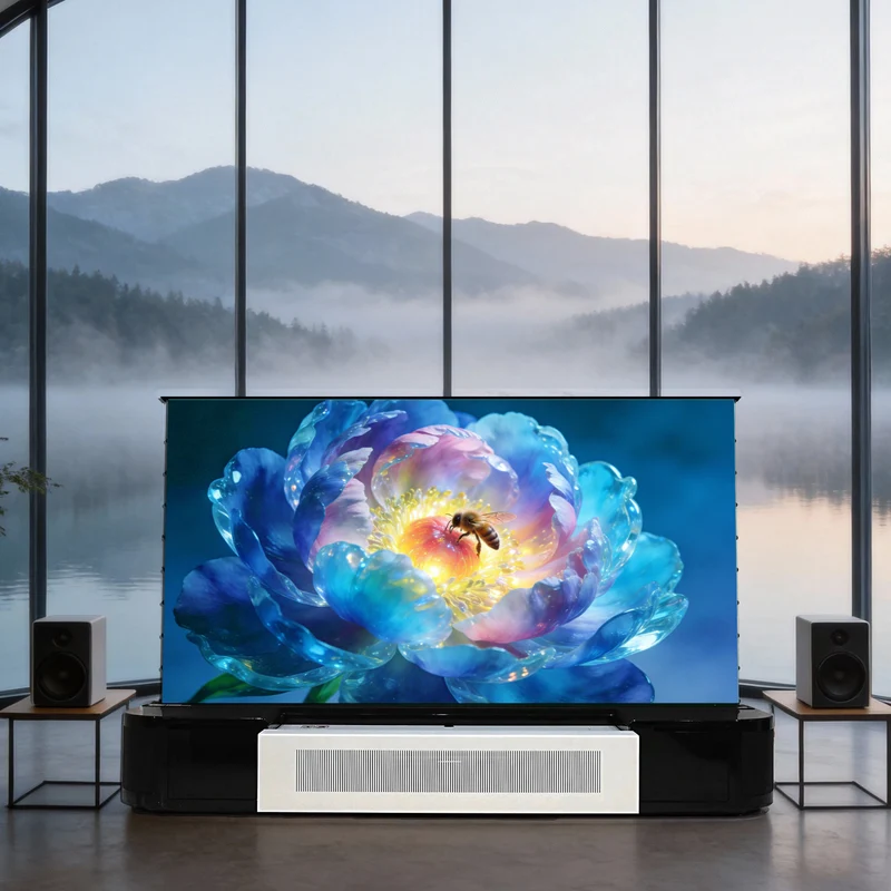 WUPRO Eterna Series Top quality solid wood smart Laser TV Cabinet with UST floor rising screen For UST Projector
